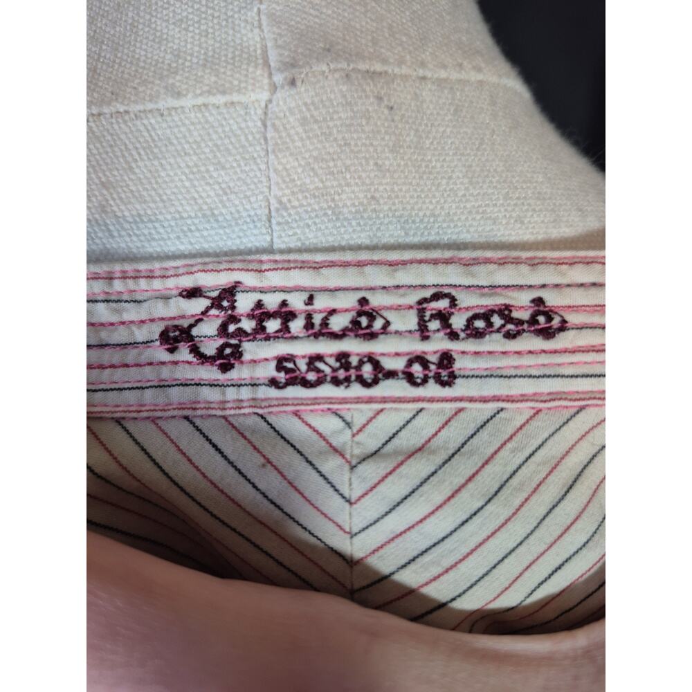 Johnny Was 3J Workshop Attico Rose Embroidery Pinstripe Shirt Cream Red Medium - Picture 14 of 14